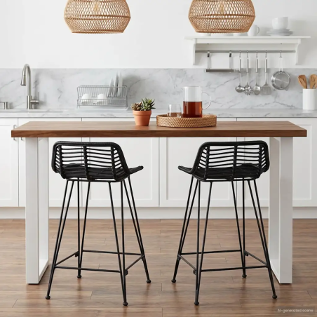Tabourets de bar Reeve 76 — Rotin · Noir