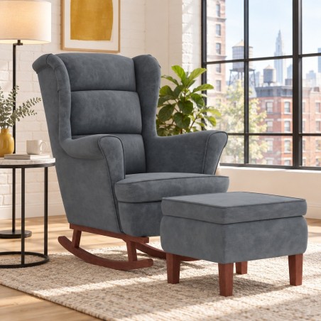 Fauteuil à bascule Tournon velours avec tabouret — mise en situation