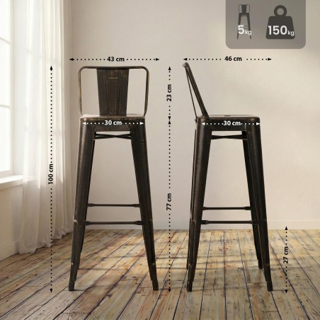Tabouret de bar Dover — Métal · Noir et or