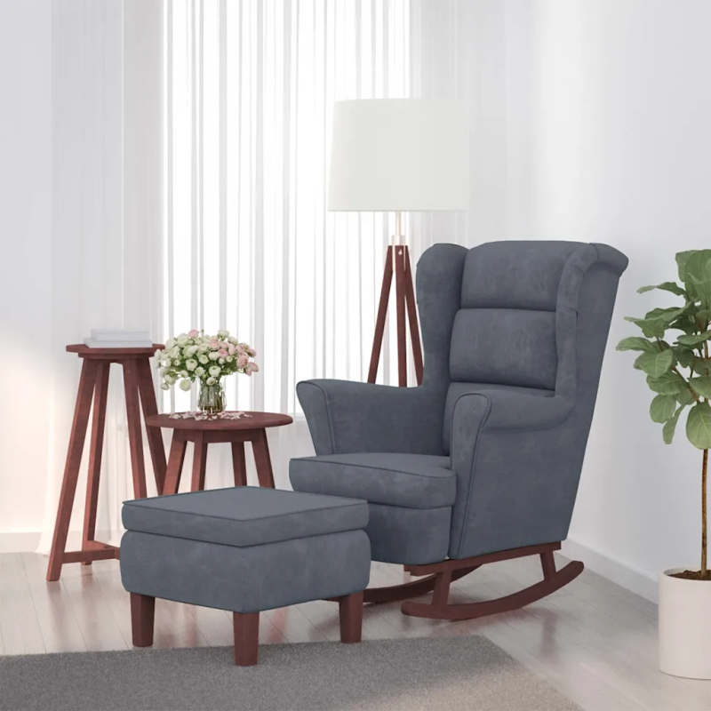 Fauteuil à bascule Tournon velours avec tabouret