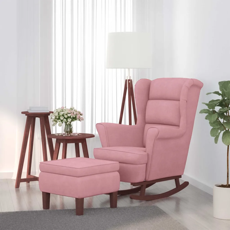 Fauteuil à bascule Tournon velours avec tabouret
