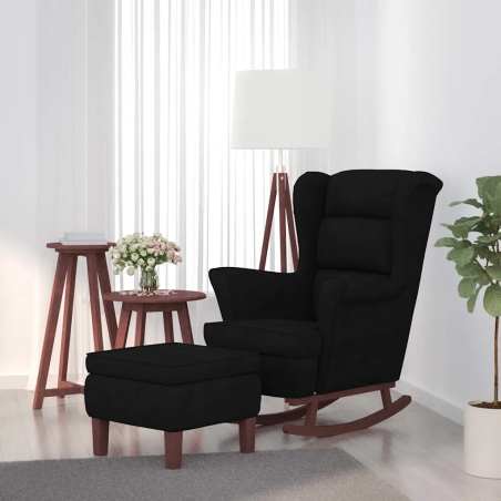 Fauteuil à bascule Tournon velours avec tabouret — Velours · Noir