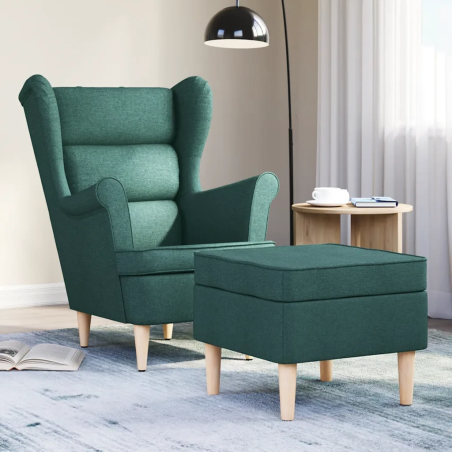 Fauteuil Varenne avec repose-pied — Tissu · Vert foncé