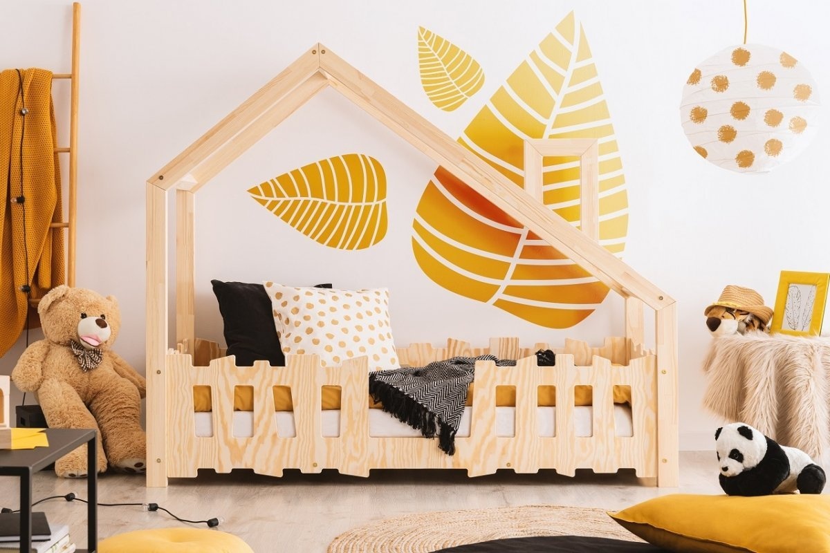 Lit cabane en bois de pin naturel pour enfant