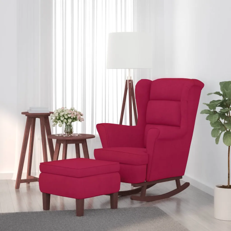 Fauteuil à bascule Tournon velours avec tabouret — Velours · Rouge vin