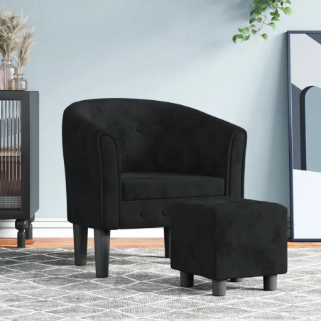 Fauteuil Guénégaud avec repose-pied — Velours · Noir