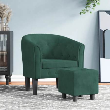 Fauteuil Guénégaud avec repose-pied — Velours · Vert foncé