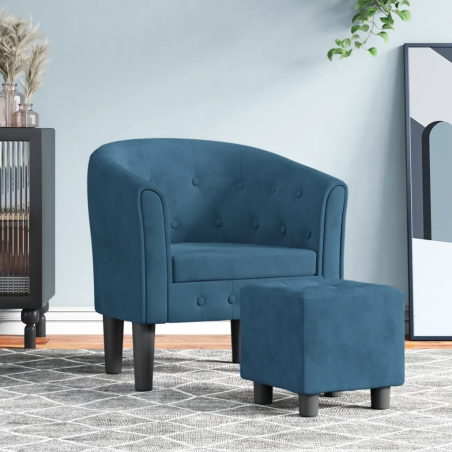 Fauteuil Guénégaud avec repose-pied — Velours · Bleu foncé