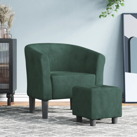 Fauteuil Dauphine avec repose-pied — Velours · Vert foncé