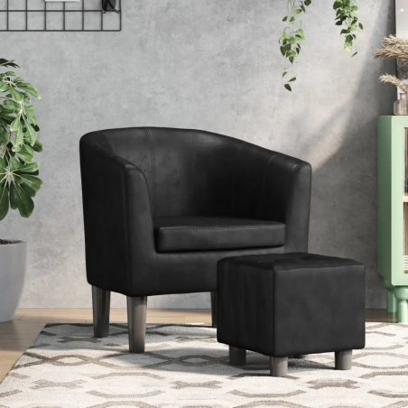Fauteuil Dauphine avec repose-pied — Similicuir · Noir