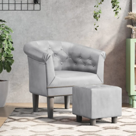 Fauteuil Dauphine avec repose-pied — Similicuir · Argenté