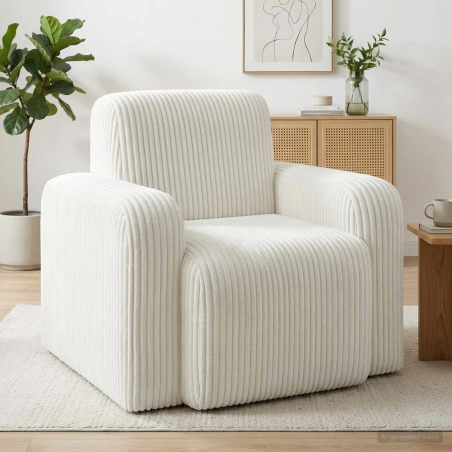 Fauteuil Vavin — Velours côtelé · Crème