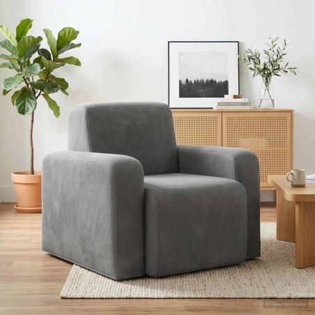 Fauteuil Vavin — Velours · Gris foncé