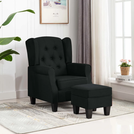 Fauteuil Visconti avec repose-pied — Tissu · Noir
