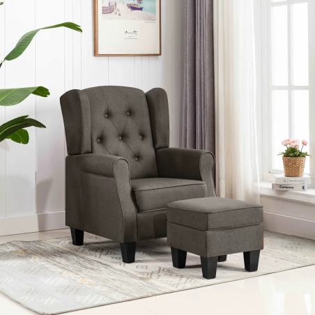 Fauteuil Visconti avec repose-pied — Tissu · Taupe