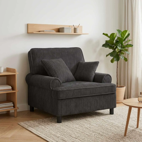 Fauteuil Sévigné XL — Tissu côtelé · Gris foncé