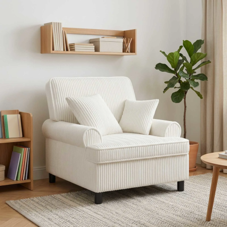Fauteuil Sévigné XL — Tissu côtelé · Crème