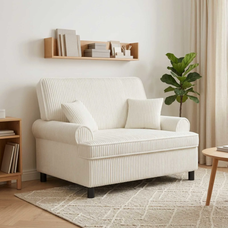 Fauteuil Sévigné XXL — Tissu côtelé · Crème