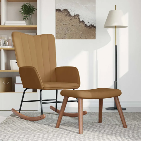 Fauteuil à bascule Mouffetard avec repose-pied — Velours · Marron