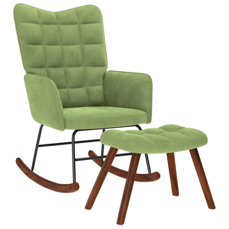Fauteuil à bascule Monge avec repose-pied — Velours · Vert clair