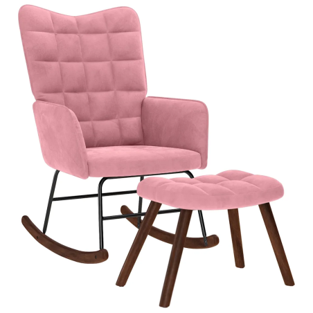 Fauteuil à bascule Monge avec repose-pied — Velours · Rose