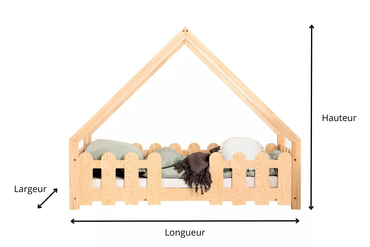 Schéma du lit cabane Véra 70x140cm